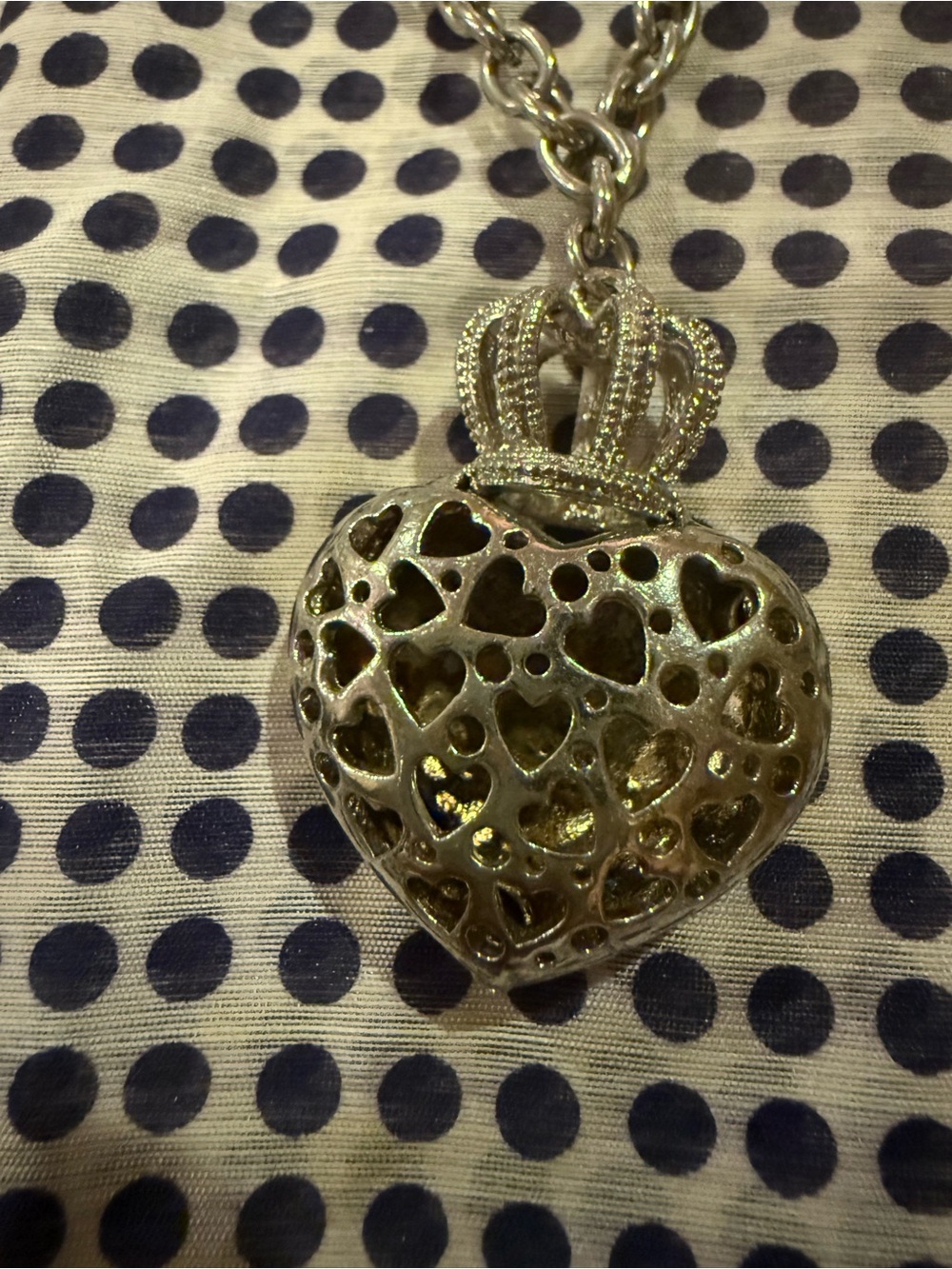 Juicy Couture Silver Tone Pavé Puffy Heart Crown Necklace Y2K Vintage - Picture 7 of 8